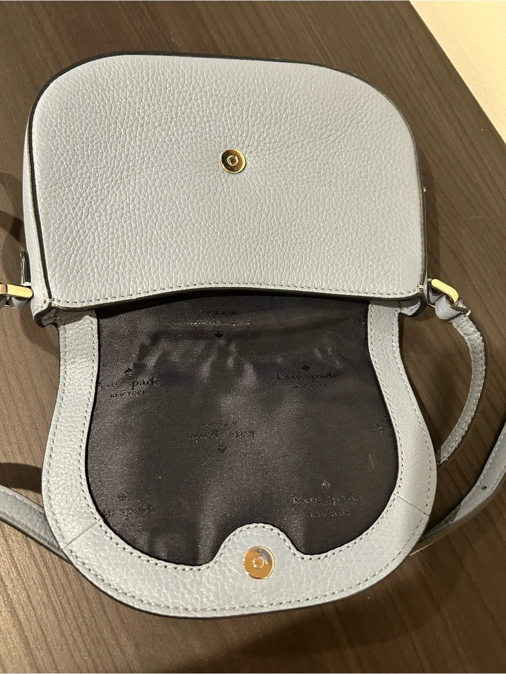 Kate Spade Leila Mini Flap Crossbody Blue Leather Frosy Sky EUC